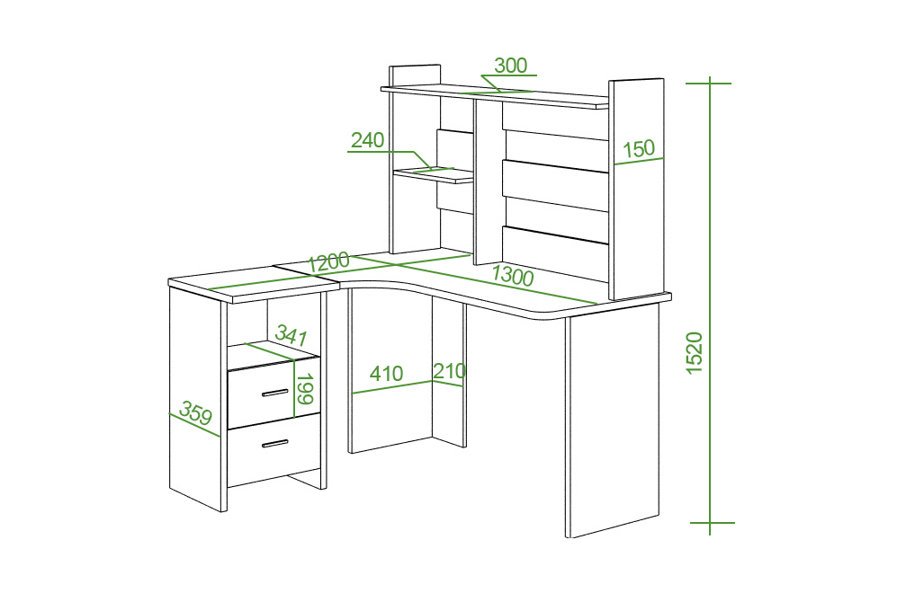 Письменный стол Беланта-Угл130+НКЛ-130 Ш правый шамони-ч