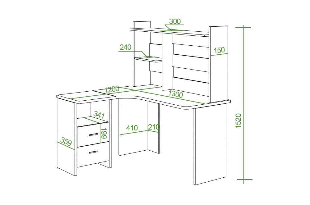 Письменный стол Беланта-Угл130+НКЛ-130 ШК правый шамони-ч / карамель