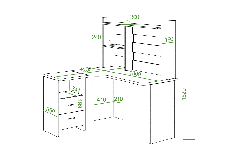 Письменный стол Беланта-Угл130+НКЛ-130 В правый венге