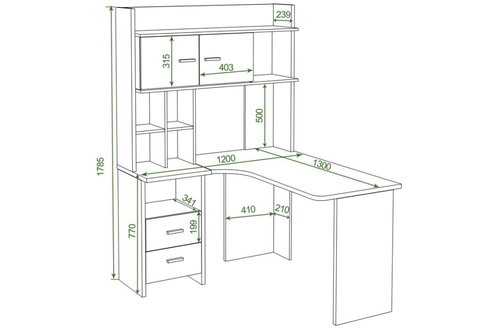 Письменный стол Беланта-Угл130+НКЛХ-120 К правый карамель