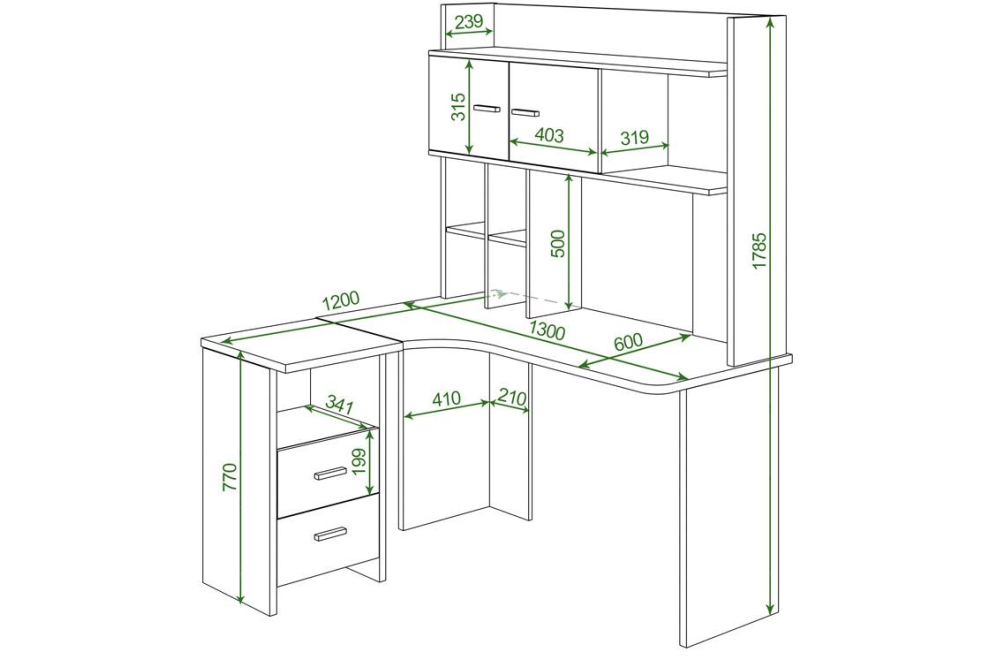 Письменный стол Беланта-Угл130+НКЛХ-130 К правый карамель