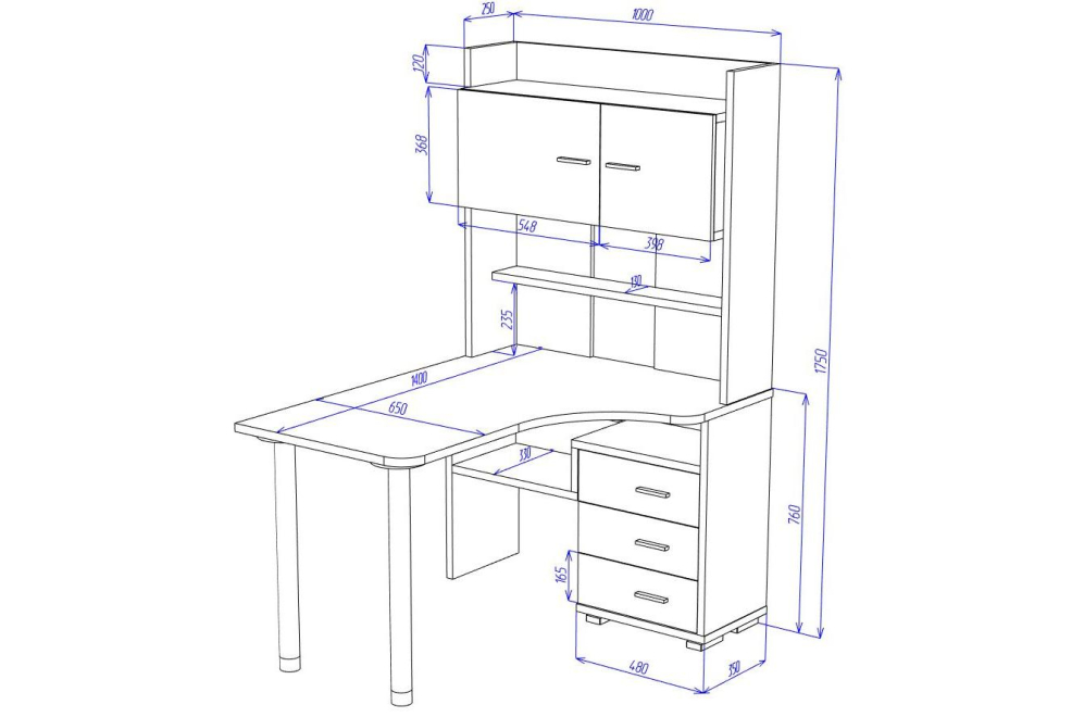 Письменный стол Жаспера-133-140 правый с надстройкой нельсон / белый