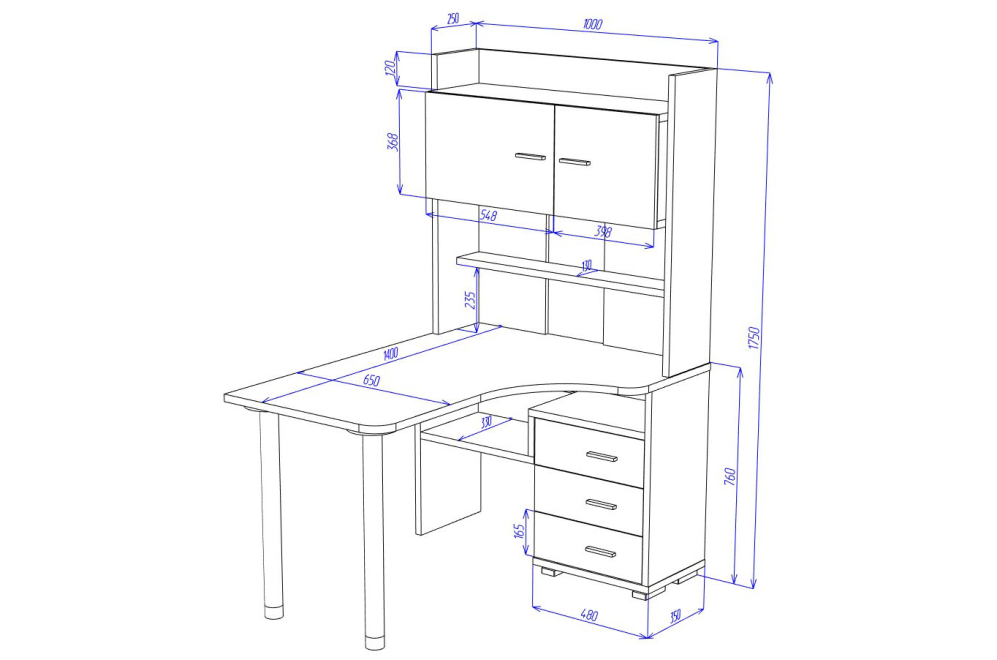 Письменный стол Жаспера-133-140 правый с надстройкой шамони-ч / карамель