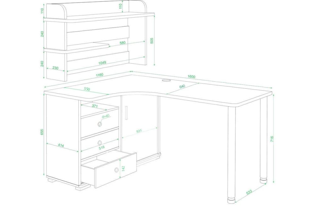 Письменный стол Жаспера-165М НОВ правый карамель / шамони-ч / карамель