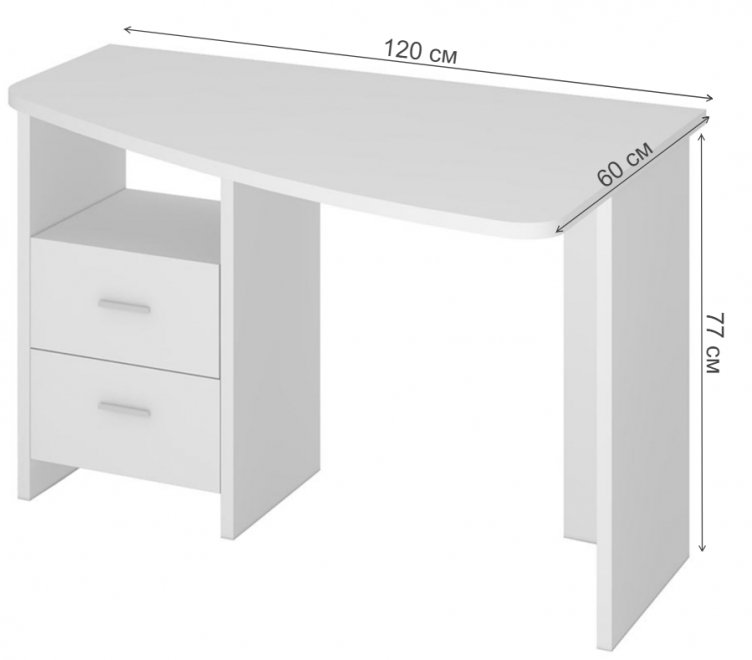 Стол компьютерный 120 х 60 см круглый белый правый
