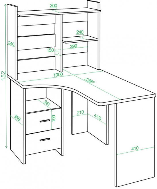 Стол компьютерный с надстройкой 100 х 120 см угловой белый левый