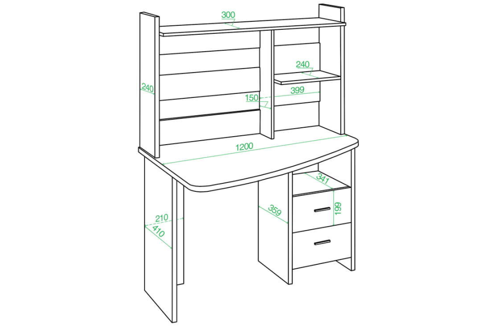 Стол компьютерный с надстройкой 120 х 60 см круглый белый левый