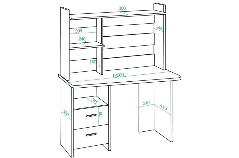 Стол компьютерный с надстройкой 120 х 60 см трапеция белый правый