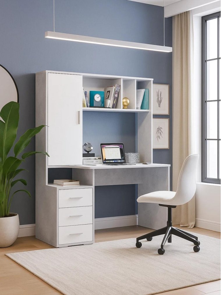 Стол компьютерный КСТ-16 бетон / белый