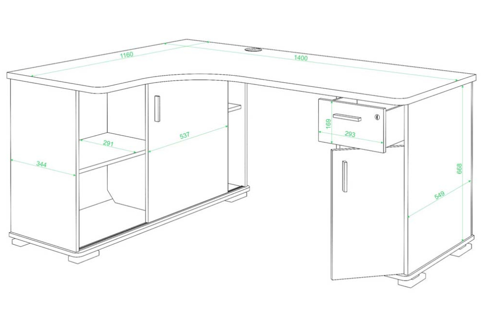Стол компьютерный Жаспера-140М правый венге / карамель / венге