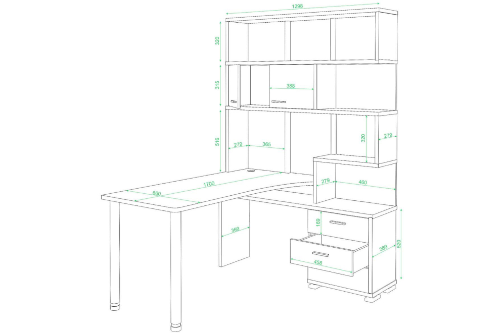 Стол компьютерный Жаспера-420 / 170 левый белый