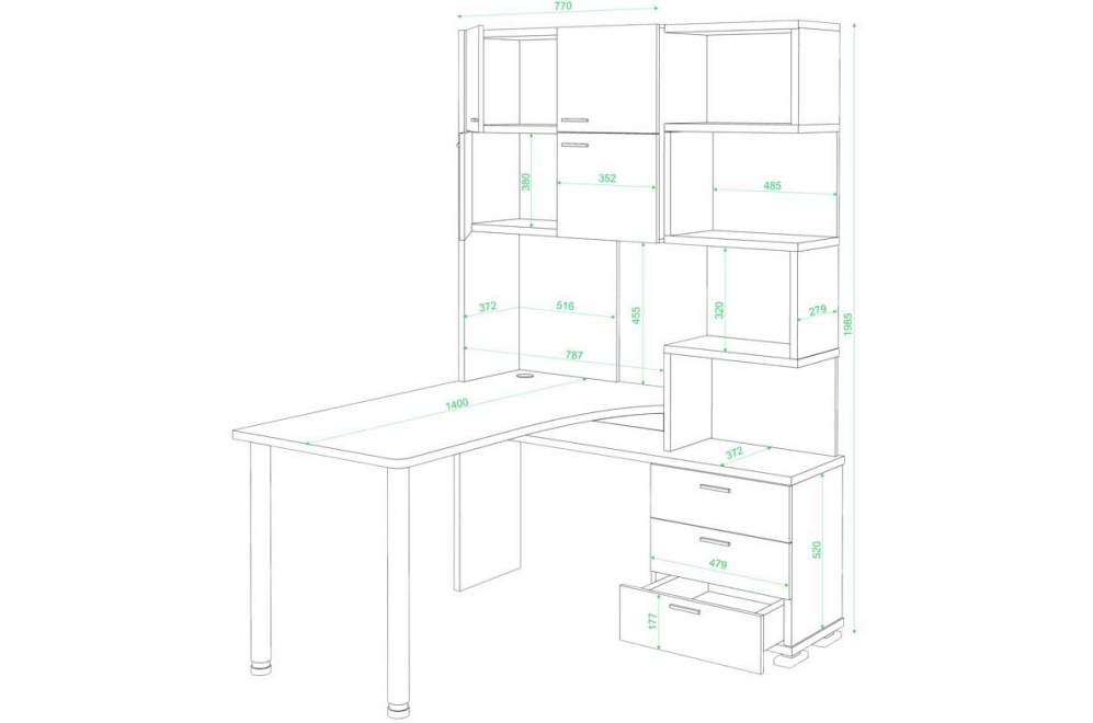 Стол компьютерный Жаспера-500М / 140 правый белый жемчуг