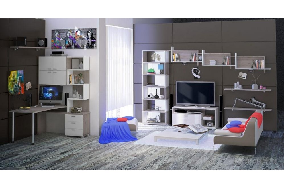 Стол компьютерный Жаспера-500М / 140 правый нельсон / белый жемчуг / нельсон