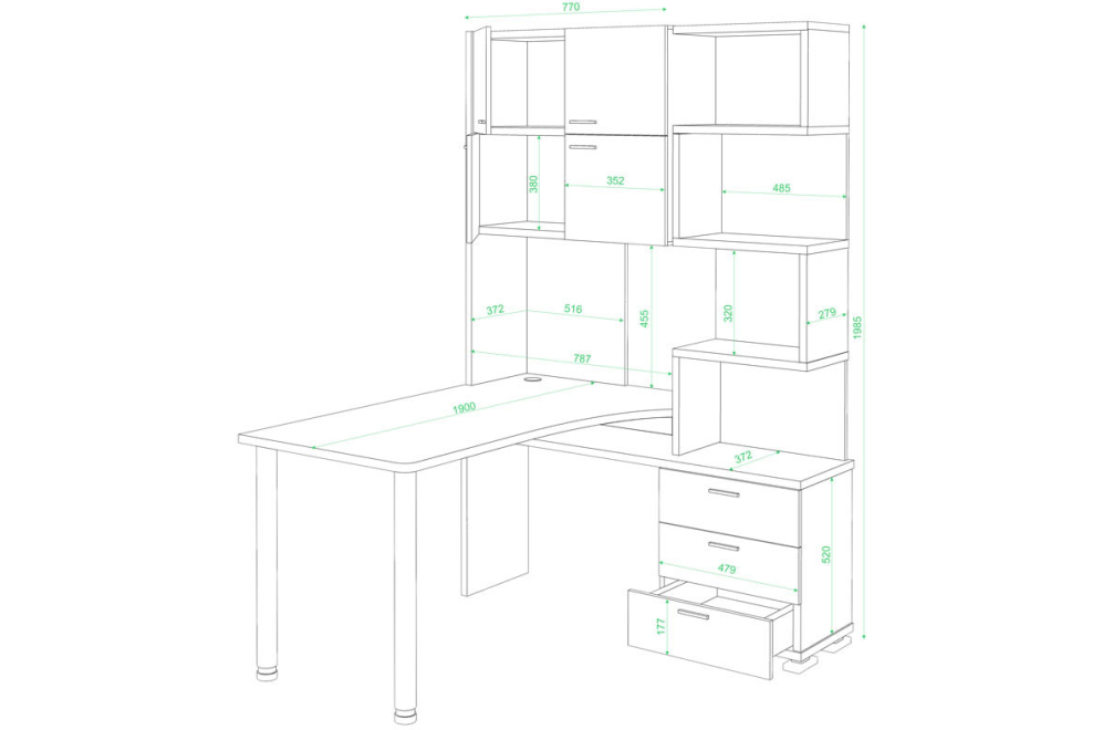 Стол компьютерный Жаспера-500М / 190 правый нельсон