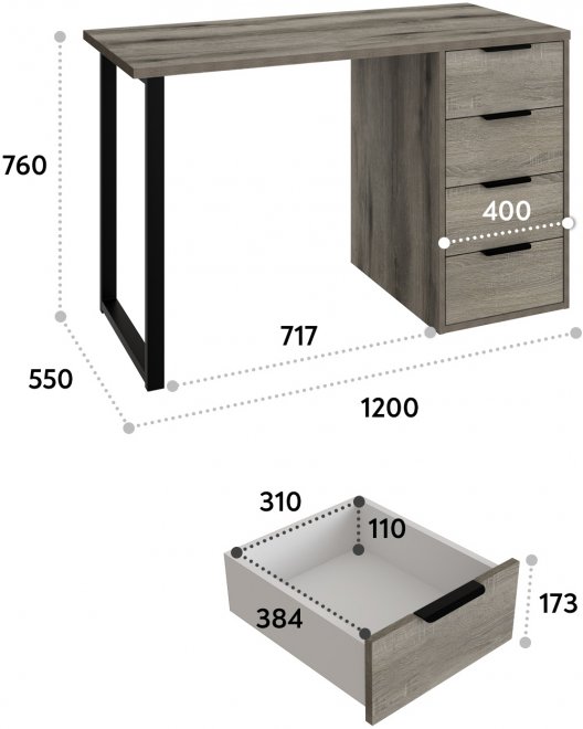 Стол С-400 дуб эвок / дуб сонома темный
