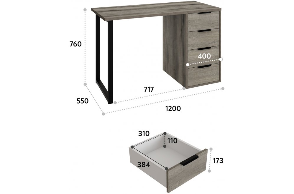 Стол С-400 дуб эвок / дуб сонома темный