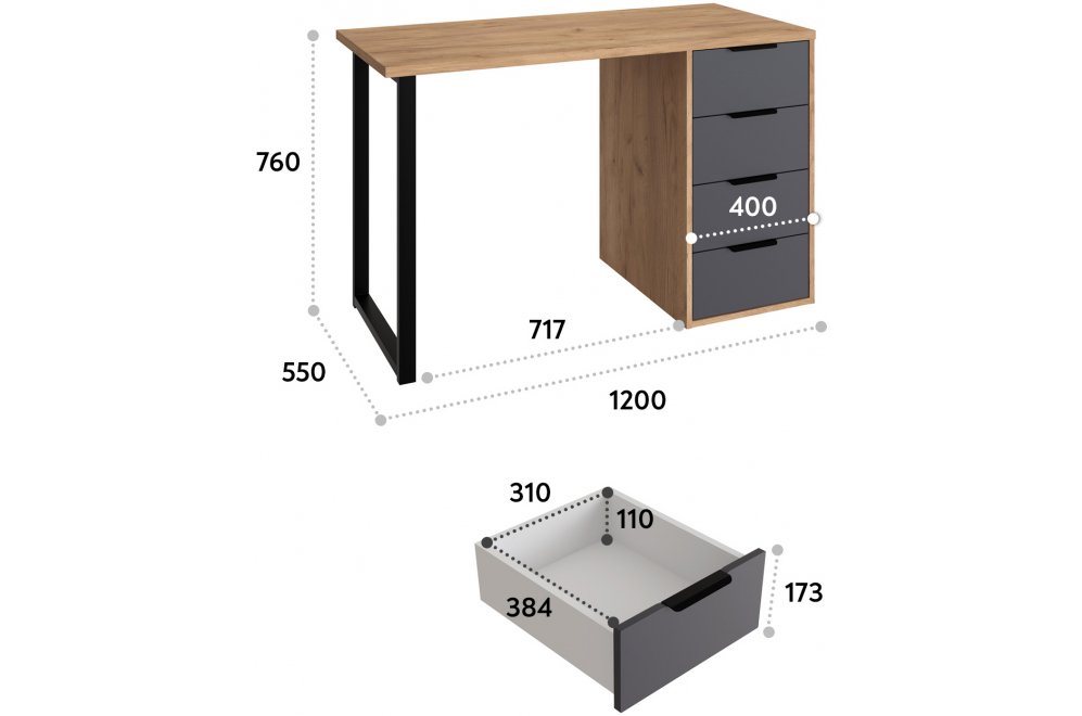 Стол С-400 дуб крафт золотой / графит