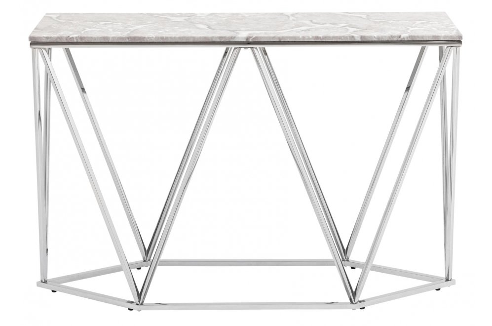 Консольный столик Бруно 122х41 серый мрамор / сталь серебро