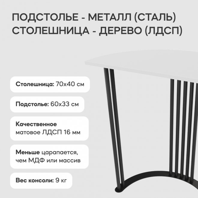 Консольный столик Violur 40x75x70 белый / черный металл