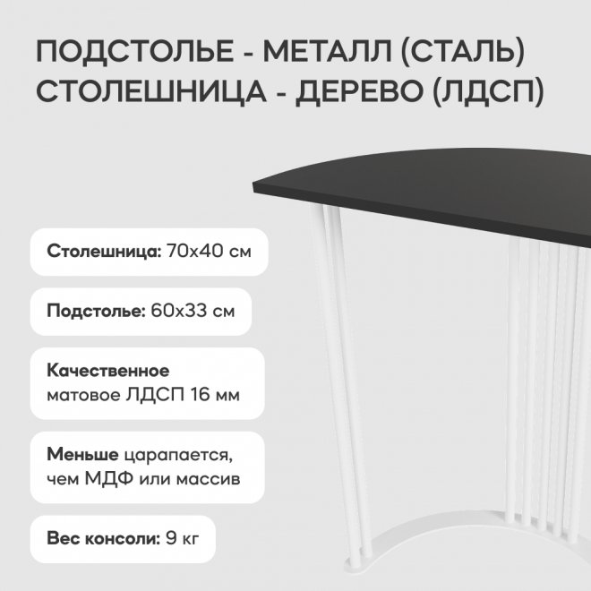 Консольный столик Violur 40x75x70 черный / белый металл