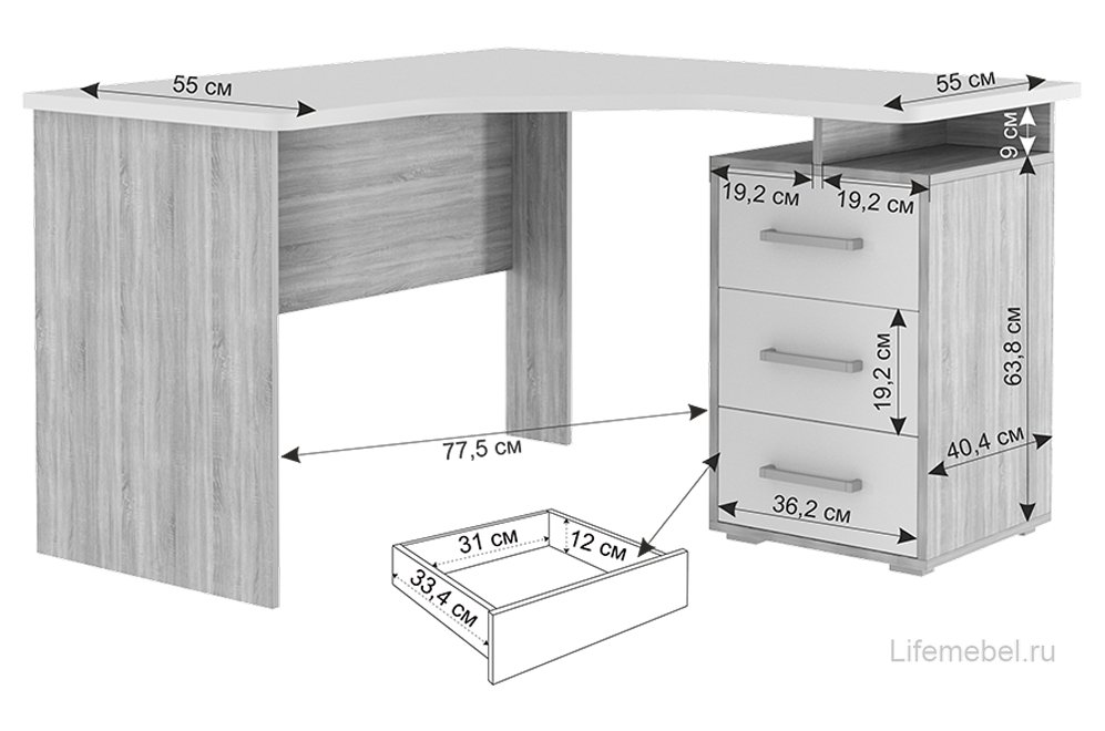 Письменный стол Лайт К4 белый / белый
