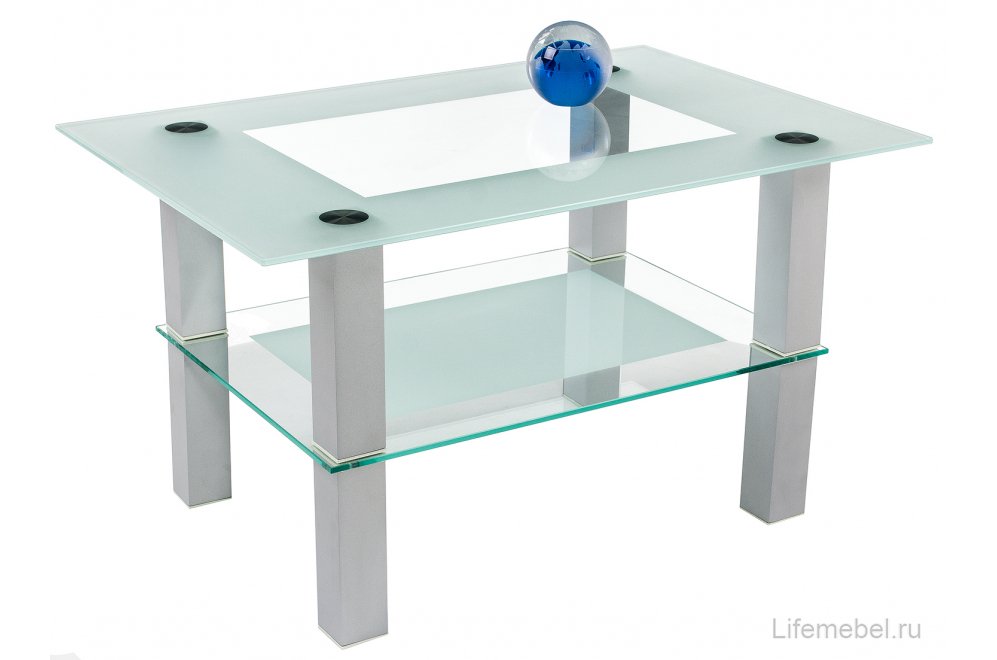 Журнальный стол Кристалл 2 алюминий / прозрачное стекло