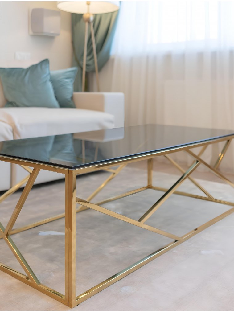 Журнальный стол Париж стекло smoke / сталь золото