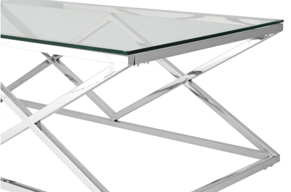 Журнальный стол Президиум 120 прозрачное стекло / сталь серебро