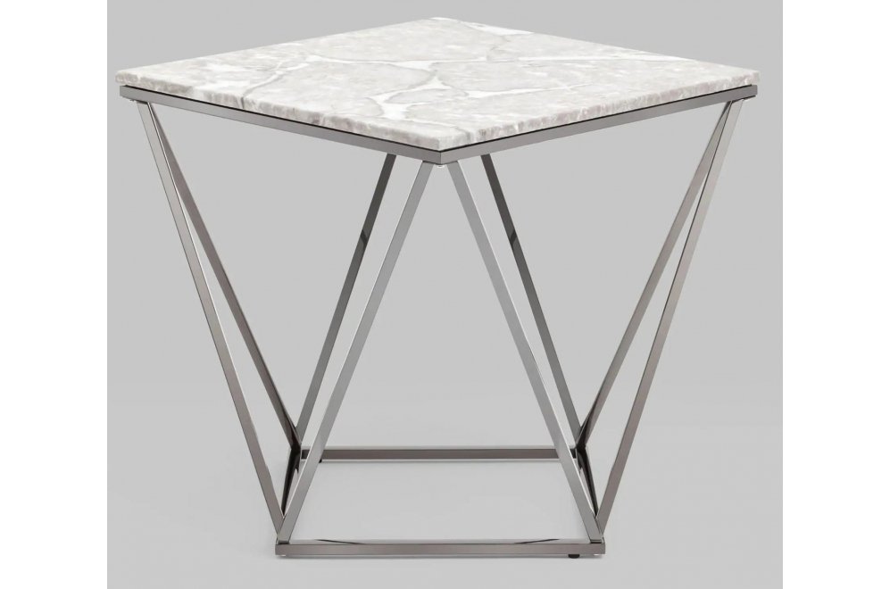 Журнальный столик Бруно 61х61 серый мрамор / сталь темный хром