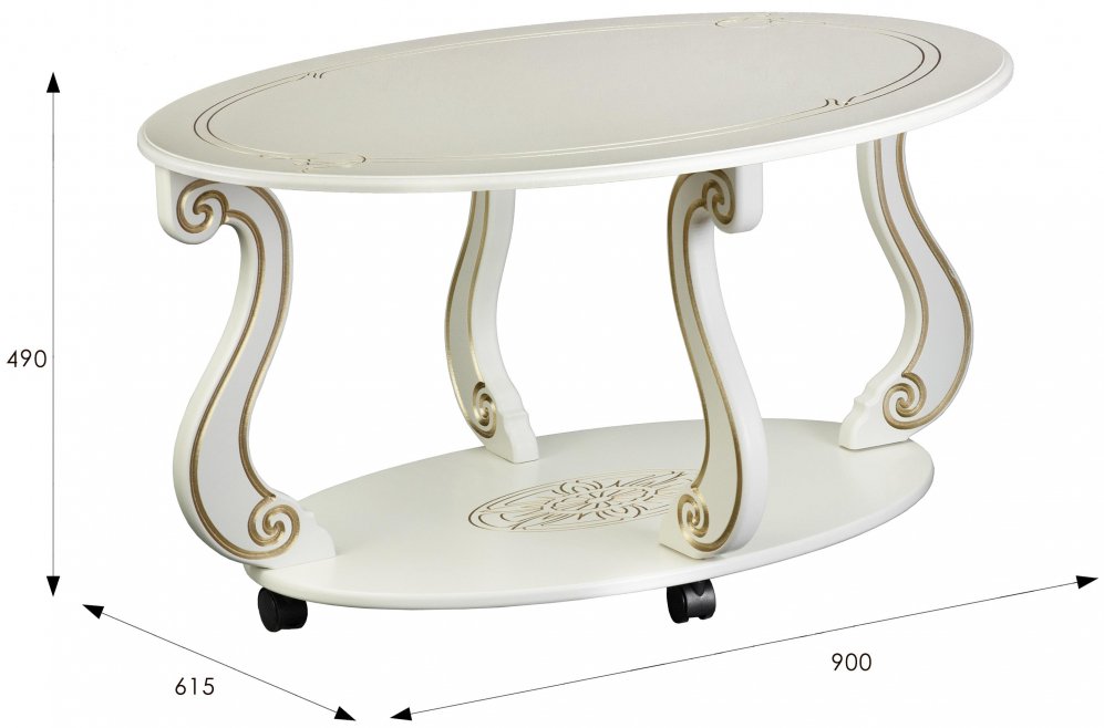 Журнальный столик Овация М с колесами слоновая кость / золото