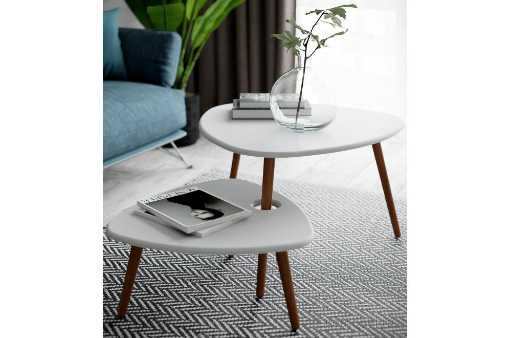 Комплект столиков Стилгрей белый / дуб светлый