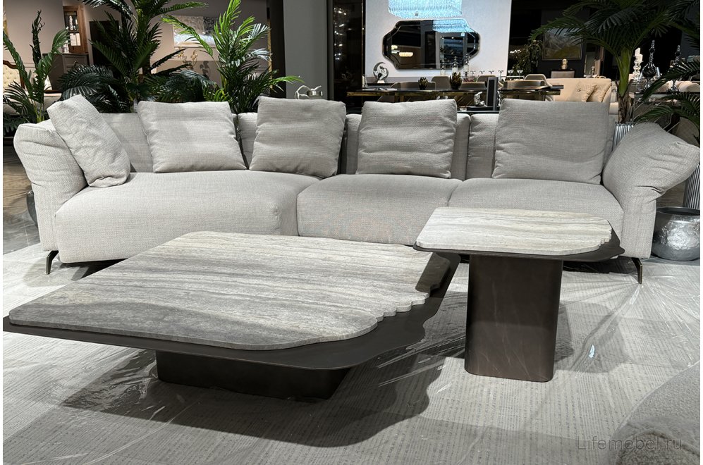 Журнальный столик Травертин 60 серый / черный