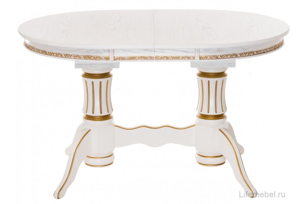 Деревянный стол Герцог молочный / золотая патина