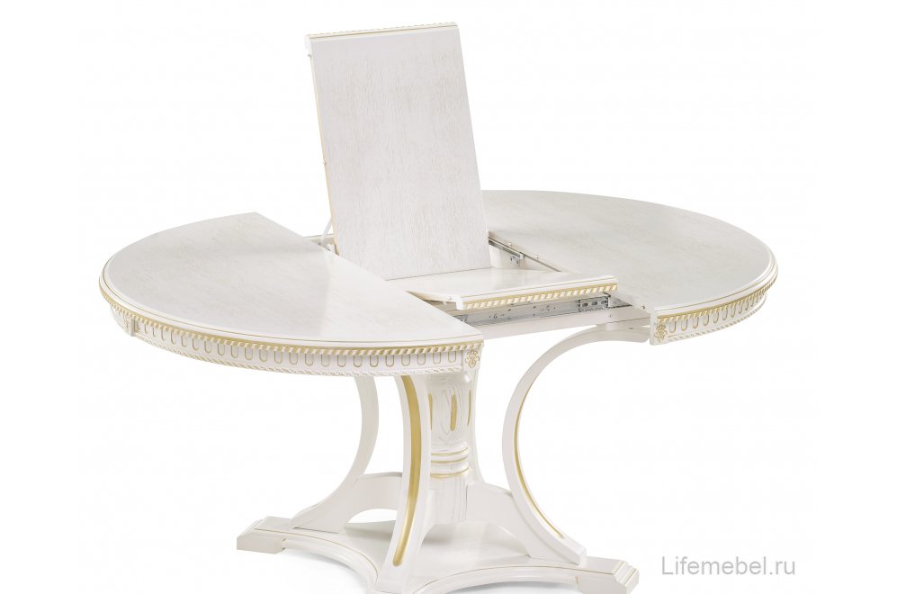 Деревянный стол Нозеан круглый белый / золото