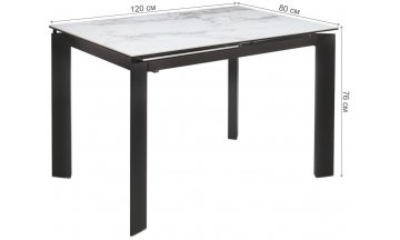 Керамический стол Сorner 120 sintered stone matt white marble / black