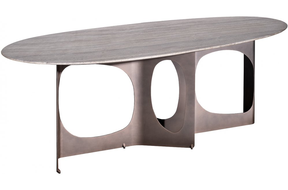 Деревянный стол Травертин светло-серый / бронза
