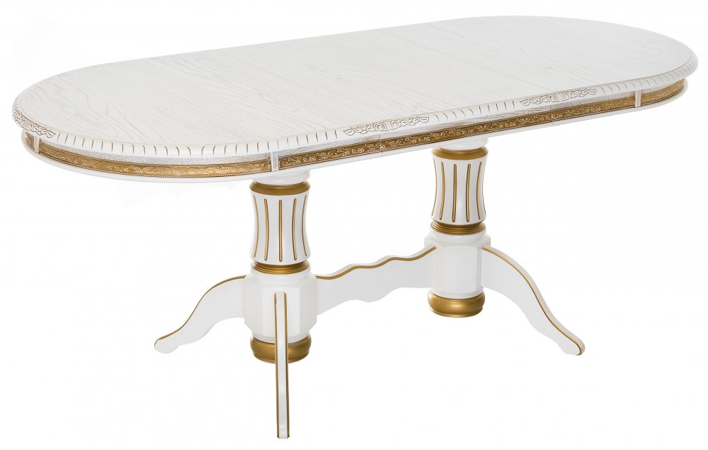 Деревянный стол Женева молочный / золотая патина