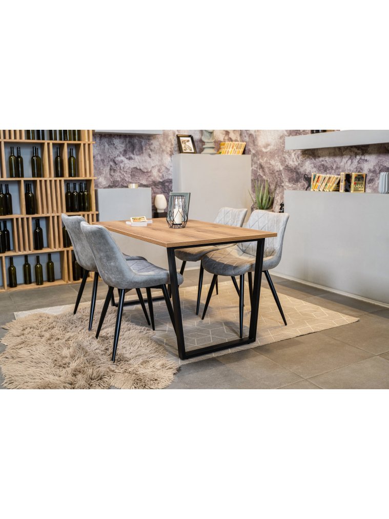 Деревянный стол Лота Лофт 140х80 черный матовый / дуб крафт золотой