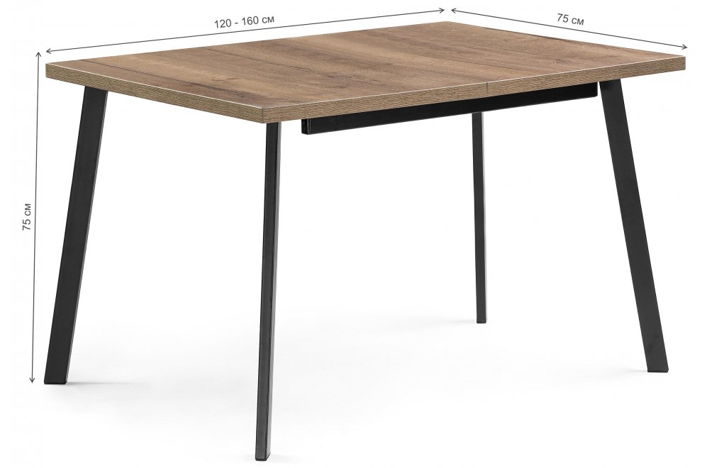 Стол раскладной Колон Лофт 120 32 мм дуб галифакс табако / черный матовый