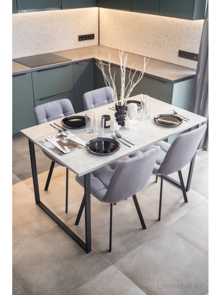 Деревянный стол Лиман 140 х 80 бетон светлый / черный матовый