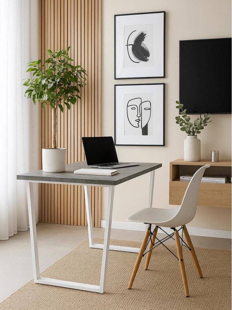 Деревянный стол Лота Лофт 120х75 бетон светлый / белый матовый