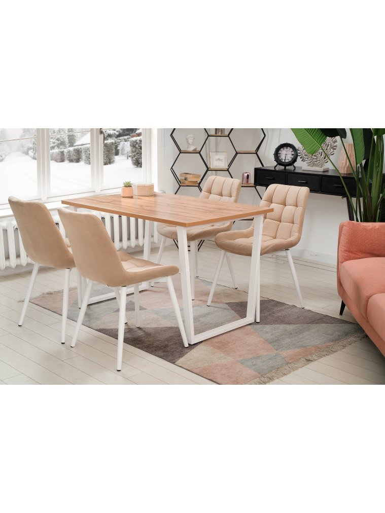 Деревянный стол Лота Лофт 140х80 белый матовый / дуб крафт золотой