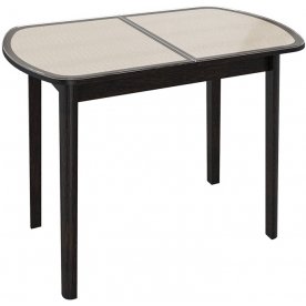 Стол Ницца СМ-217.01.11 венге / кожа бежевая / стекло с рисунком коричневое