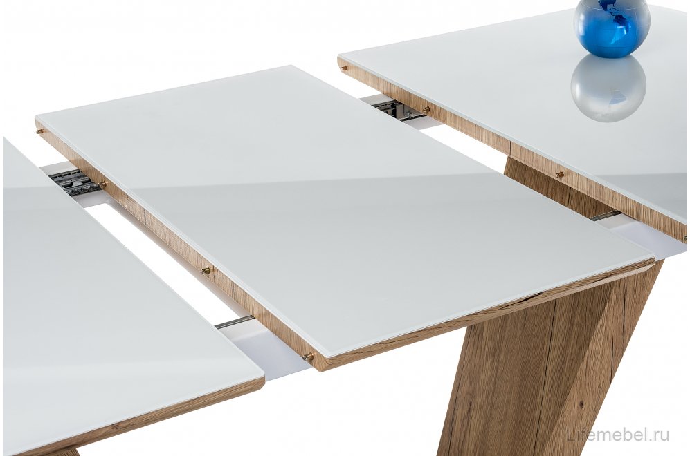 Стол на тумбе Петир 120(160)х80х75 белый / дуб монтана