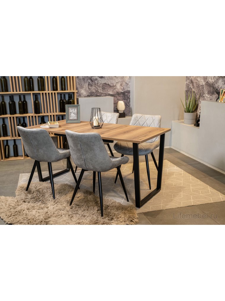 Деревянный стол Лота Лофт 120(160)х75 черный матовый / дуб крафт золотой