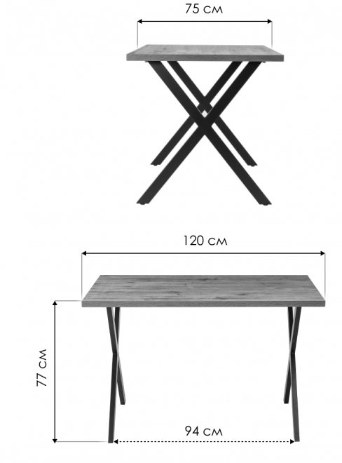 Стол Вик 120х75х77 дуб велингтон / черный матовый