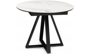 Керамический стол Нельсон 100(140)х100х76 alpine white / черный