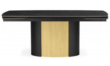 Керамический стол Бовер 180(220)x90 черный мрамор / черный / дуб натуральный