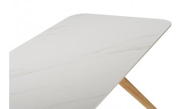 Керамический стол Unika 180x80 белый спеченный камень / светлое дерево