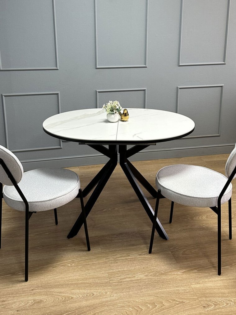 Керамический стол Avilon 110-155х90х76 круглый раскладной белый мрамор / черный